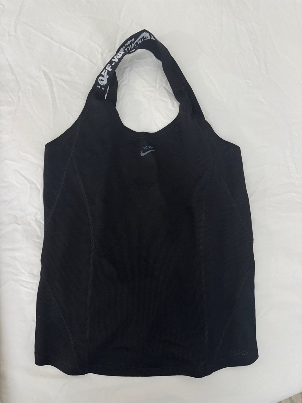 Nike Off-White Collab Black Mesh Racerback Tank with Branded Straps
